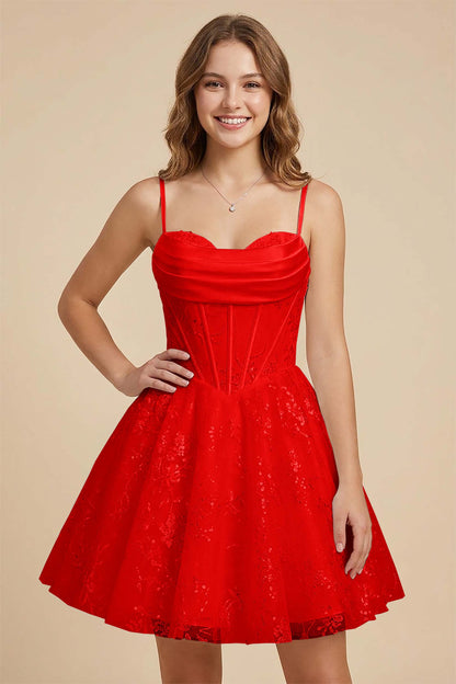 White Cowl Neck Sequin Satin Corset Homecoming Dresses