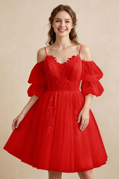 White Off the Shoulder Sweetheart V-Neck Tulle Homecoming Dresses