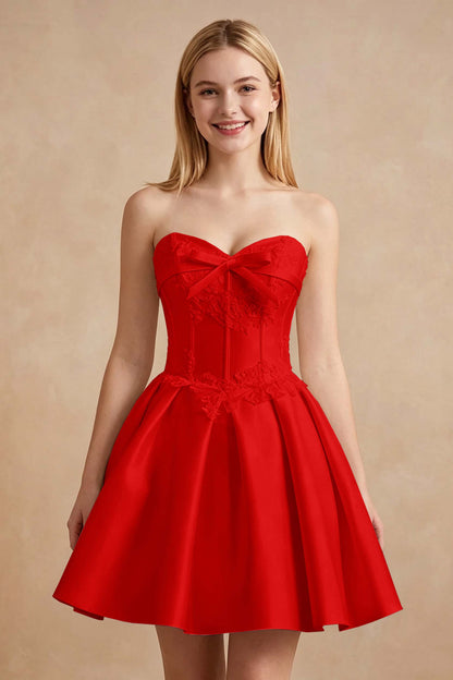 White Strapless Satin Corset Short Homecoming Dresses with Bow