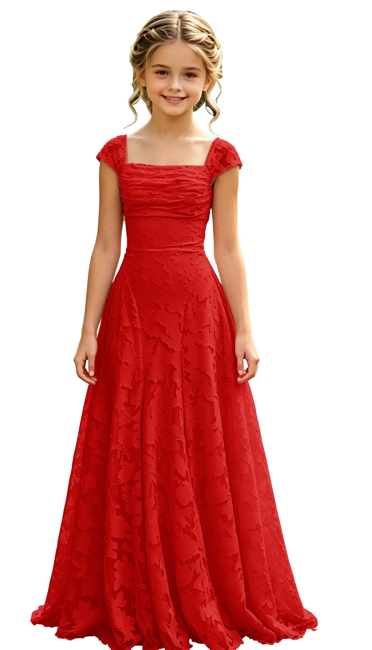 Elegance Blush Pink Lace Cap Sleeve A-Line Flower Girl Dress with Lace-Up Back
