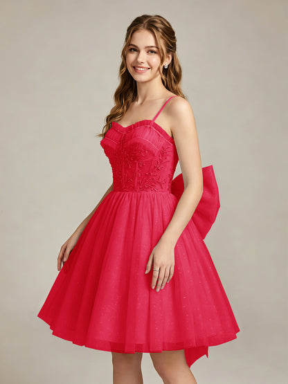 A-Line Light Cyan Sweetheart Tulle Homecoming Dresses with Lace Appliques