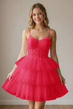 White Corset Tulle Short Homecoming Dresses With Tiered Ruffle