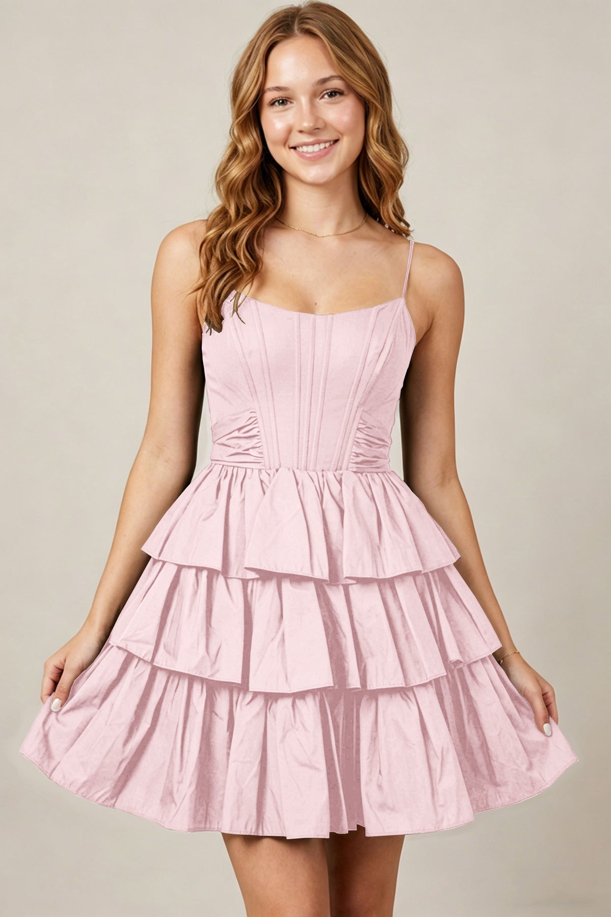 Spaghetti Straps Black Taffeta Tiered Mini Homecoming Dresses