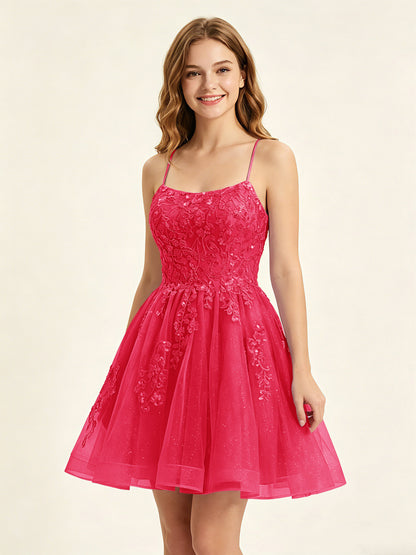 A Line Sequins Lilac Tulle Homecoming Dresses with Appliques