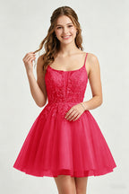 A Line Spaghetti Straps Pink Tulle Homecoming Dresses With Sequins