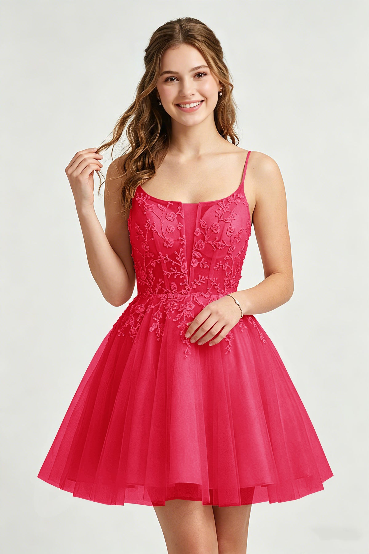 A Line Spaghetti Straps Pink Tulle Homecoming Dresses With Sequins