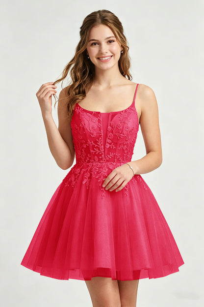 A Line Spaghetti Straps Pink Tulle Homecoming Dresses With Sequins
