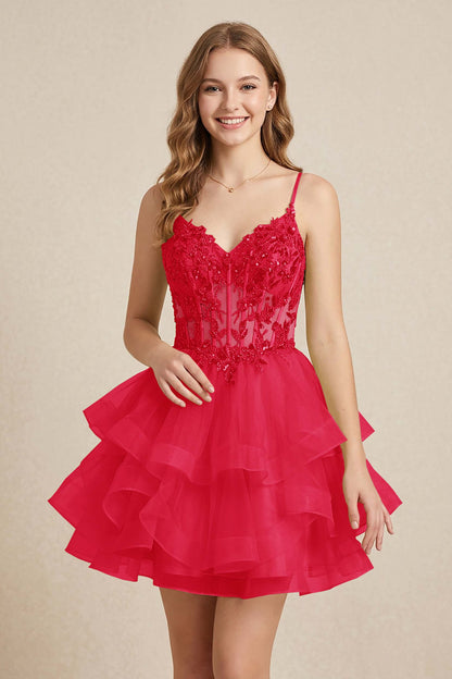 Mint Green Sequin Corset Tiered Tulle Mini Homecoming Dresses