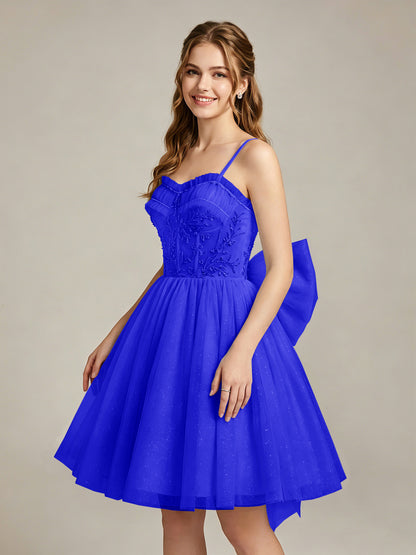 A-Line Light Cyan Sweetheart Tulle Homecoming Dresses with Lace Appliques