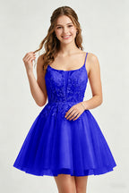 A Line Spaghetti Straps Pink Tulle Homecoming Dresses With Sequins