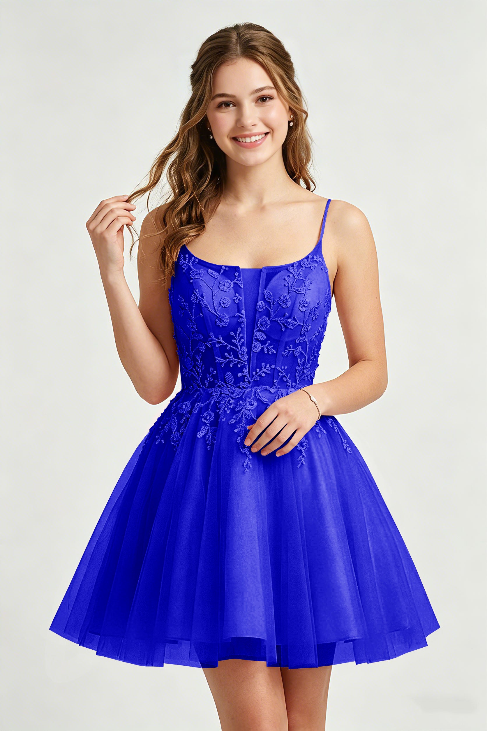 A Line Spaghetti Straps Pink Tulle Homecoming Dresses With Sequins