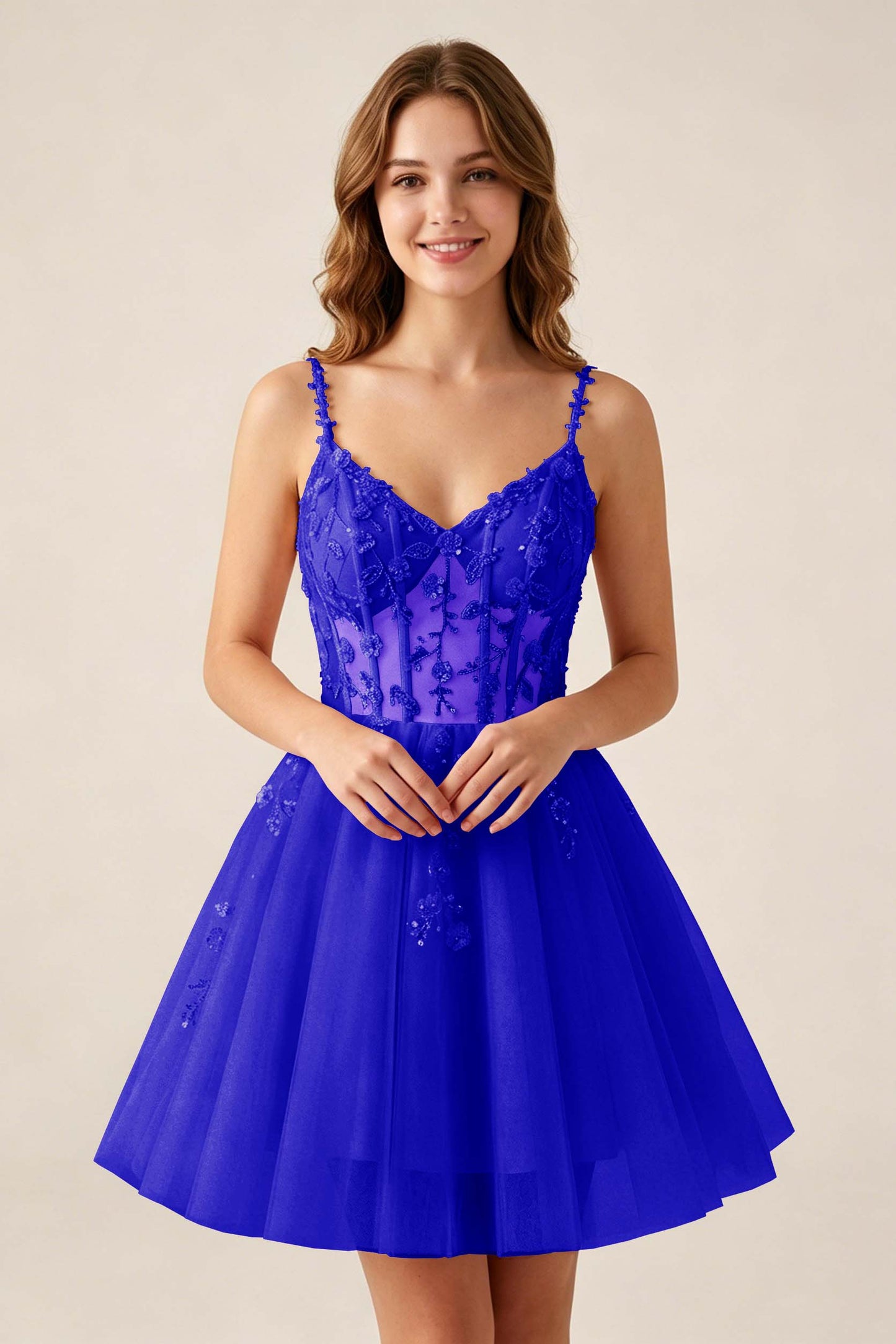 Blush Pink Sequin Corset Sleeveless Short Tulle Homecoming Dresses