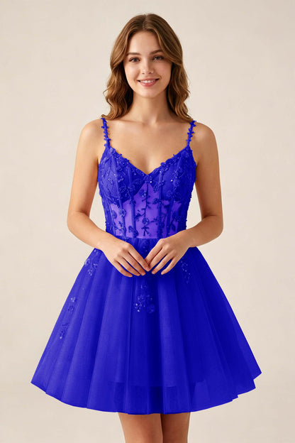 Blush Pink Sequin Corset Sleeveless Short Tulle Homecoming Dresses