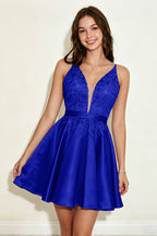 Lavender Spaghetti Straps Stretch Satin Homecoming Dresses with Appliques