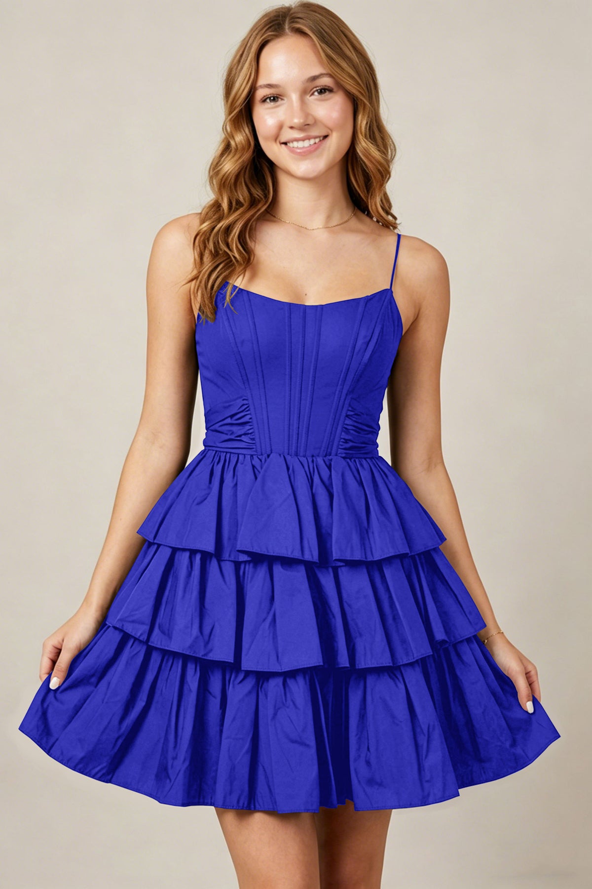 Spaghetti Straps Black Taffeta Tiered Mini Homecoming Dresses