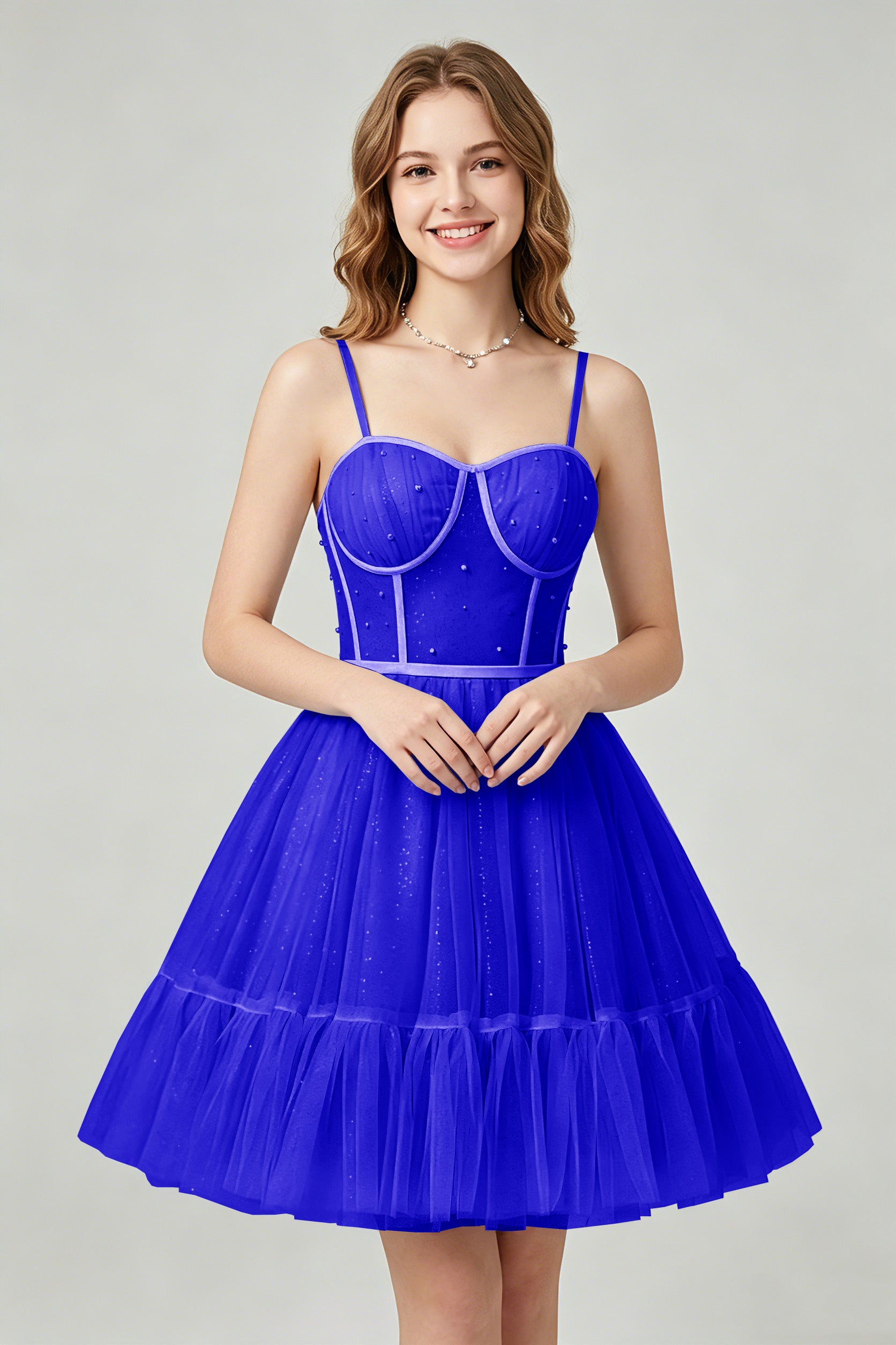 Sweetheart Neckline Brown Tulle Corset Homecoming Dresses with Pearl Accents