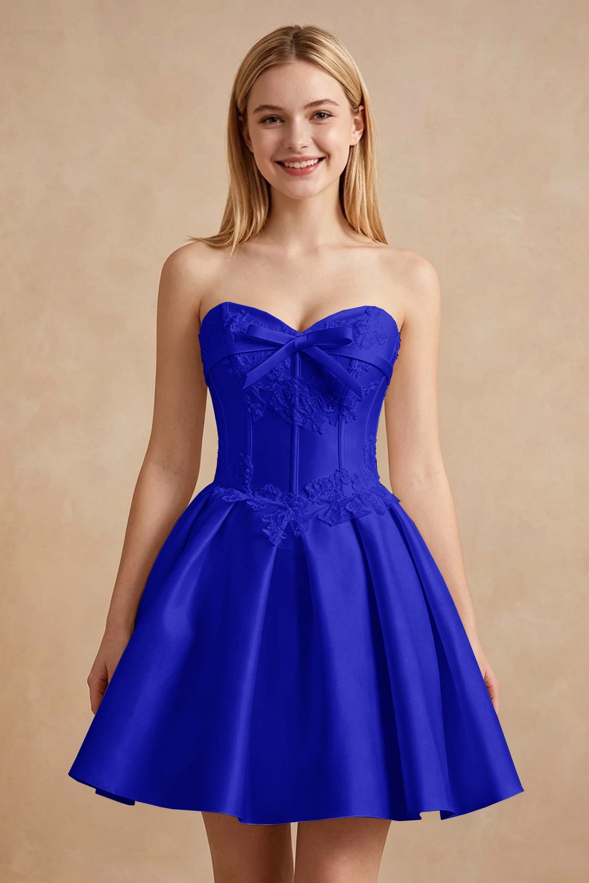 White Strapless Satin Corset Short Homecoming Dresses with Bow