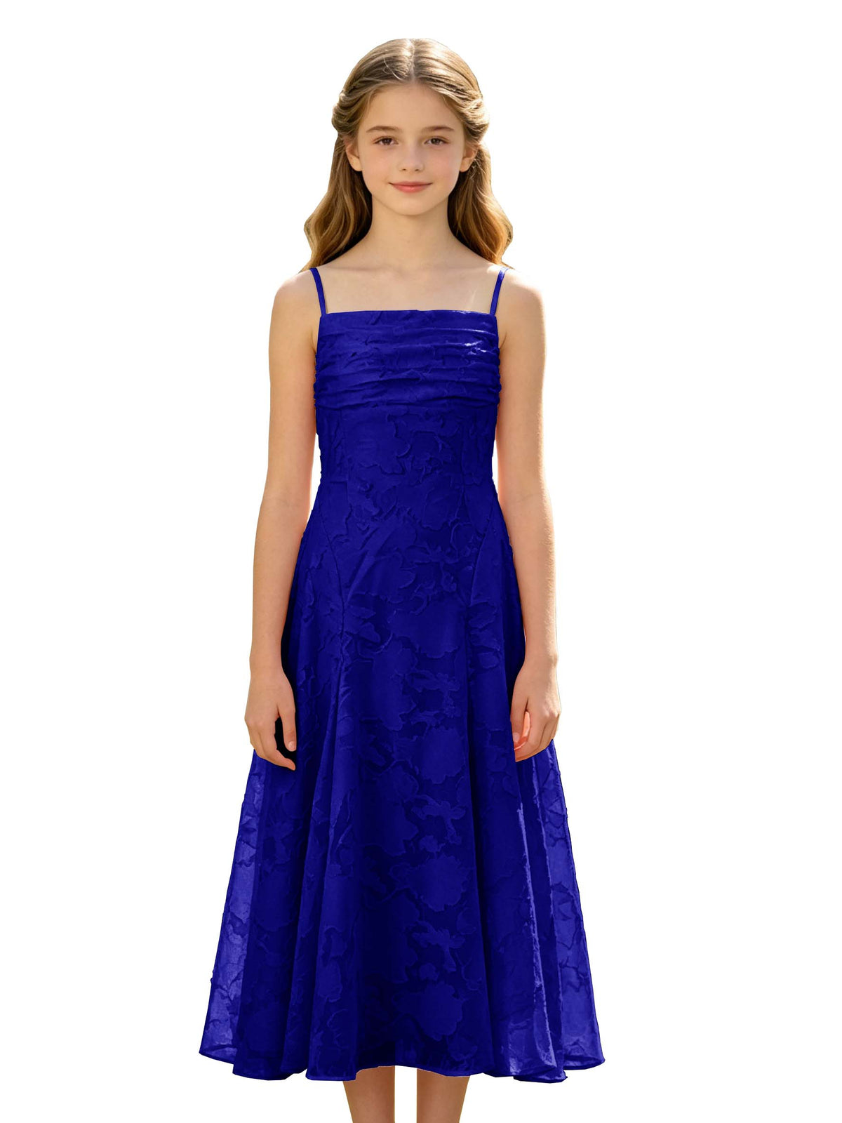 Elegant Pink Floral Jacquard A-Line Flower Girl Dress with Spaghetti Straps