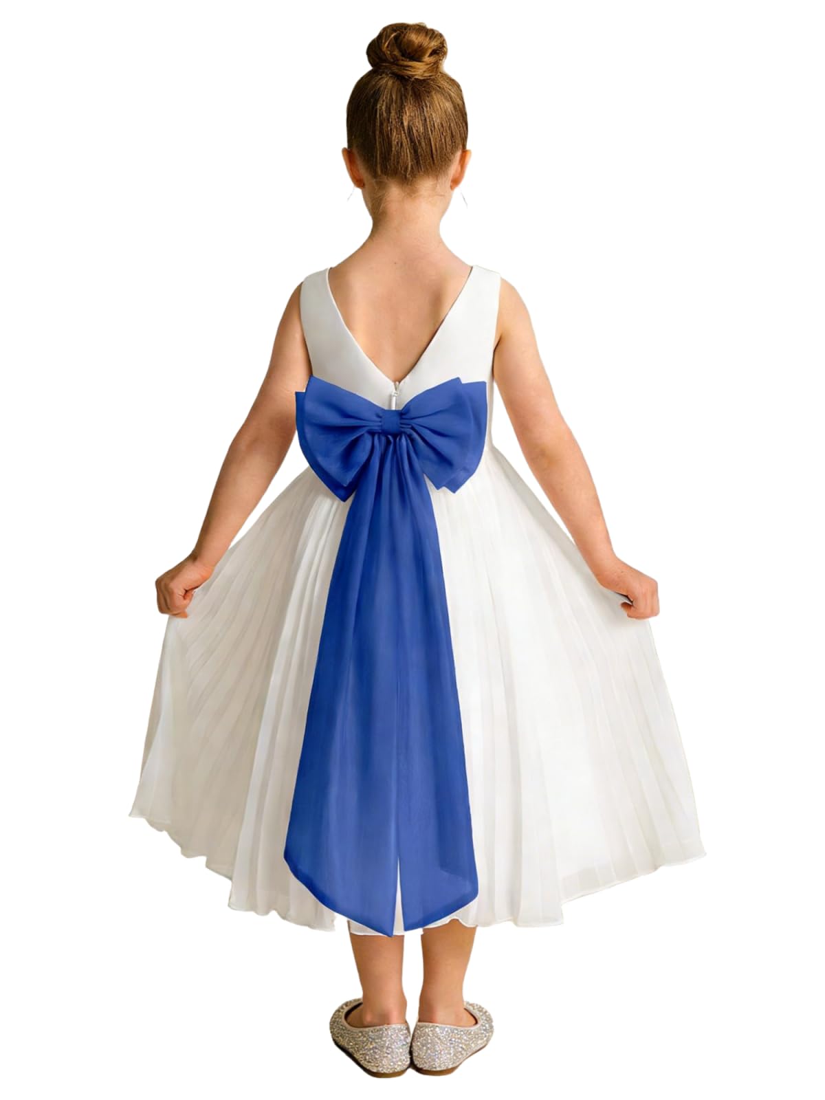 Elegant A-Line Pleated Chiffon Flower Girl Dress with Big Bow Sash