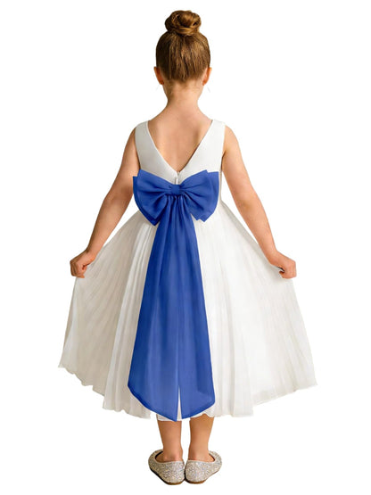 Elegant A-Line Pleated Chiffon Flower Girl Dress with Big Bow Sash