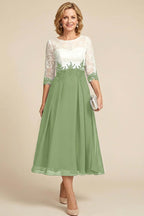 Navy Blue 3/4 Sleeve Two-Tone Lace Chiffon Mother Dresses
