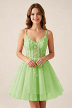 Blush Pink Sequin Corset Sleeveless Short Tulle Homecoming Dresses