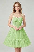 Sweetheart Neckline Brown Tulle Corset Homecoming Dresses with Pearl Accents