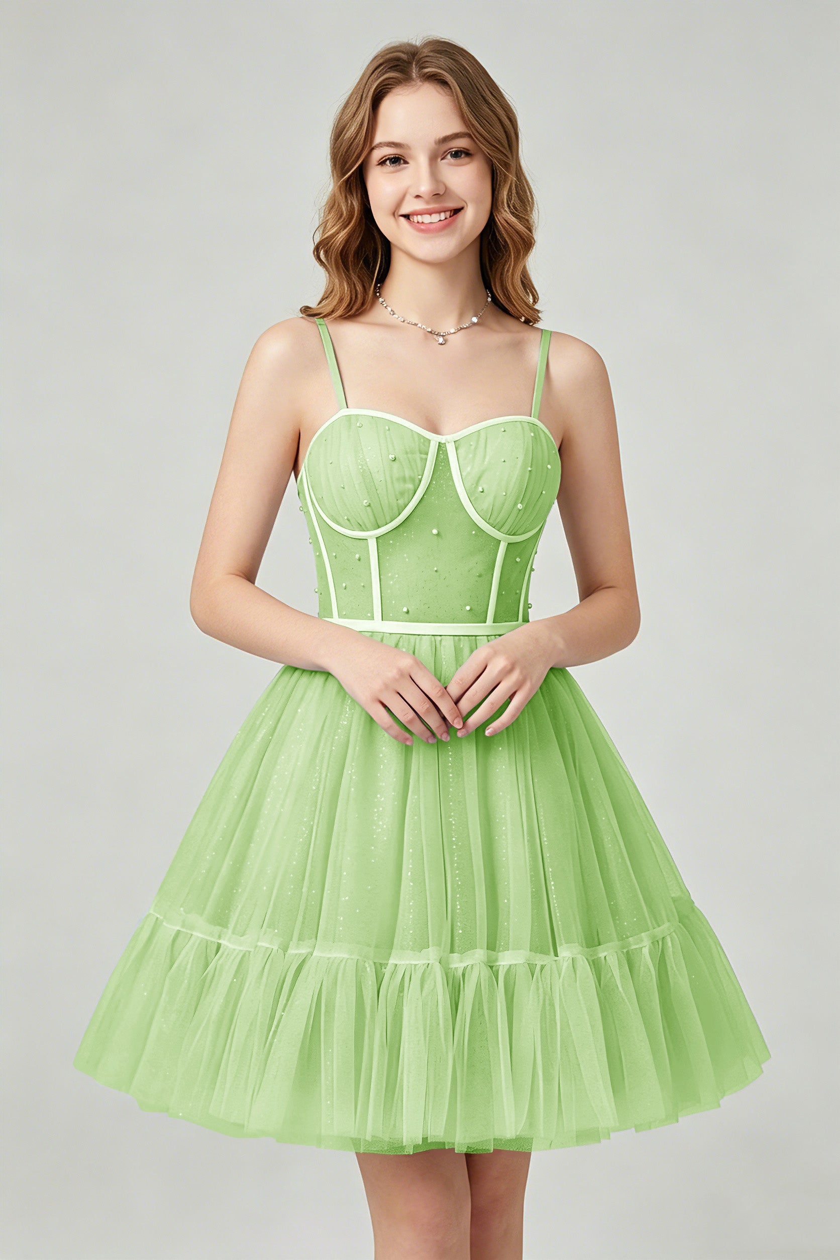 Sweetheart Neckline Brown Tulle Corset Homecoming Dresses with Pearl Accents