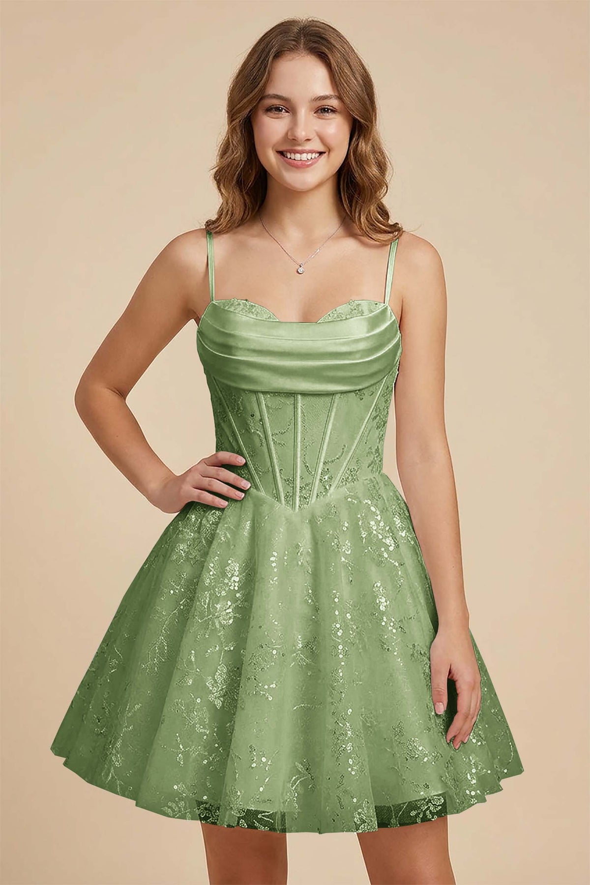 White Cowl Neck Sequin Satin Corset Homecoming Dresses