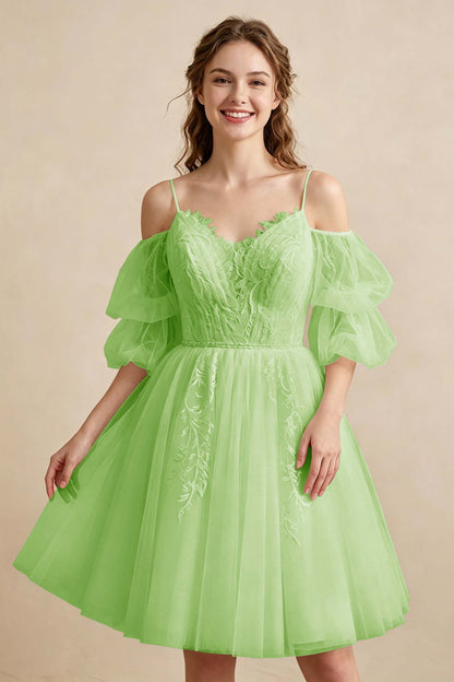 White Off the Shoulder Sweetheart V-Neck Tulle Homecoming Dresses