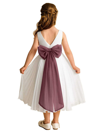 Elegant A-Line Pleated Chiffon Flower Girl Dress with Big Bow Sash