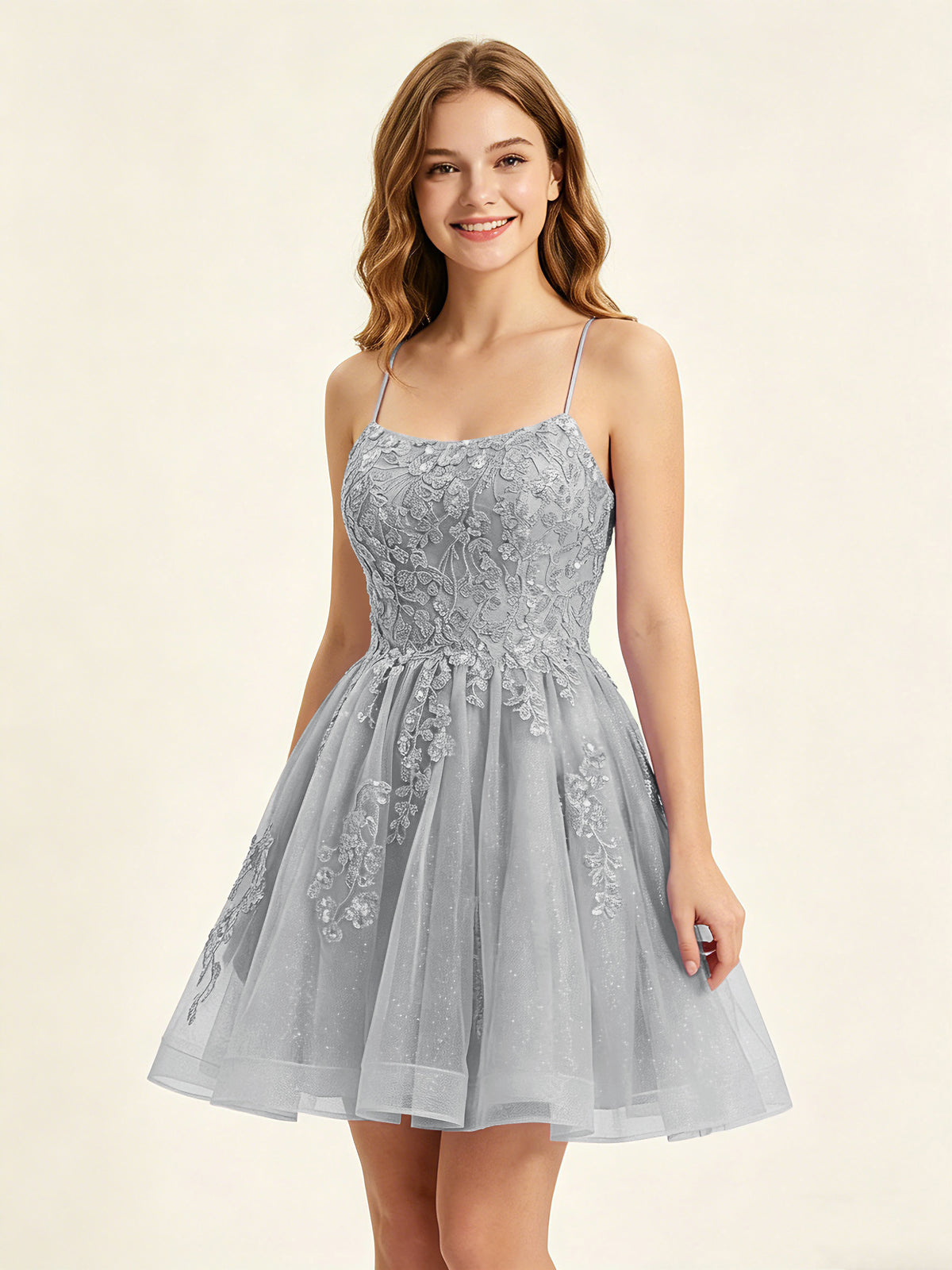 A Line Sequins Lilac Tulle Homecoming Dresses with Appliques
