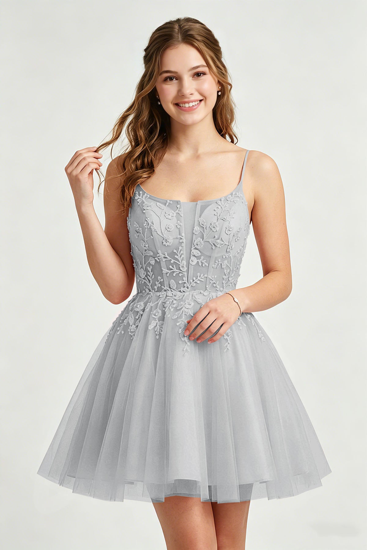 A Line Spaghetti Straps Pink Tulle Homecoming Dresses With Sequins