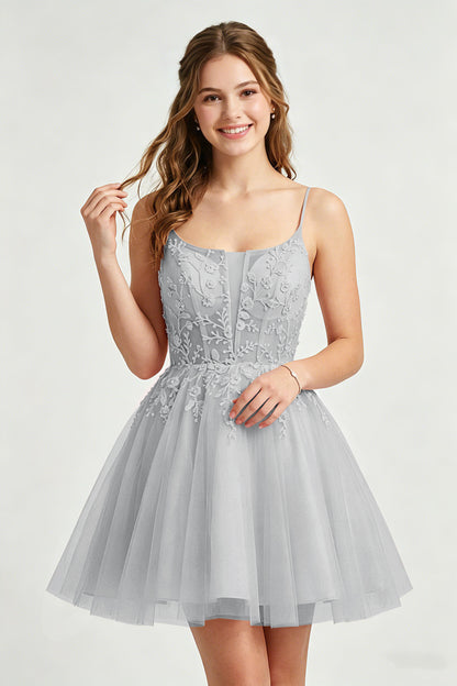 A Line Spaghetti Straps Pink Tulle Homecoming Dresses With Sequins
