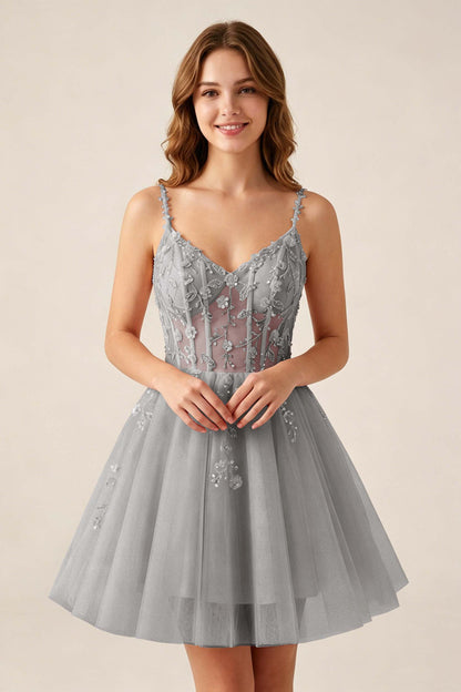 Blush Pink Sequin Corset Sleeveless Short Tulle Homecoming Dresses