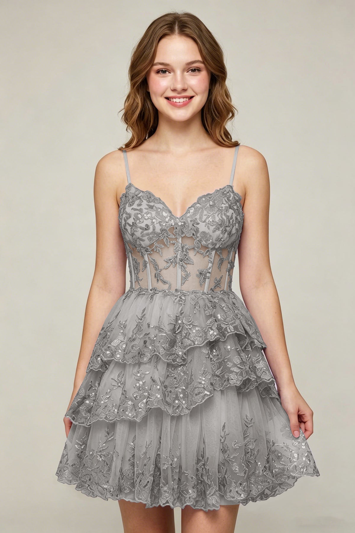 Lavender Sequin Layered Tiered Short Tulle Homecoming Dresses