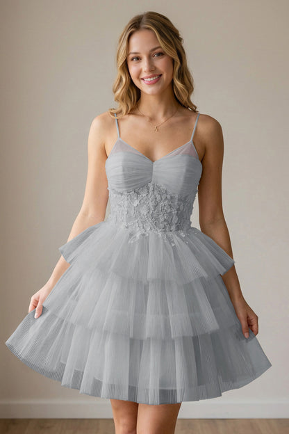 White Corset Tulle Short Homecoming Dresses With Tiered Ruffle