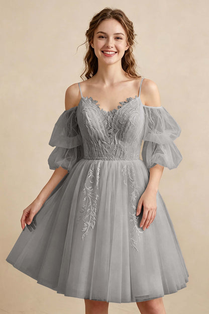 White Off the Shoulder Sweetheart V-Neck Tulle Homecoming Dresses