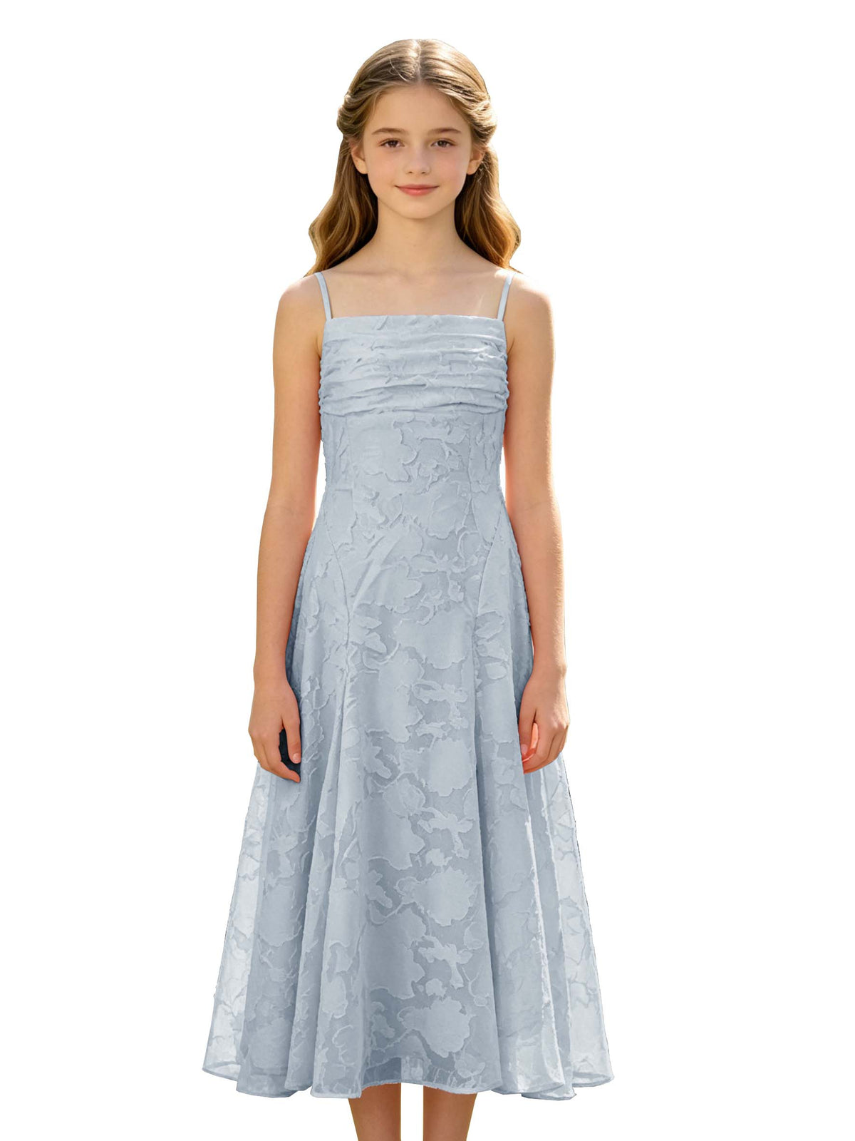 Elegant Pink Floral Jacquard A-Line Flower Girl Dress with Spaghetti Straps