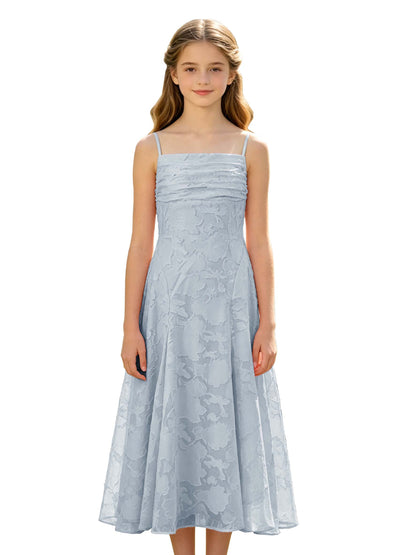 Elegant Pink Floral Jacquard A-Line Flower Girl Dress with Spaghetti Straps