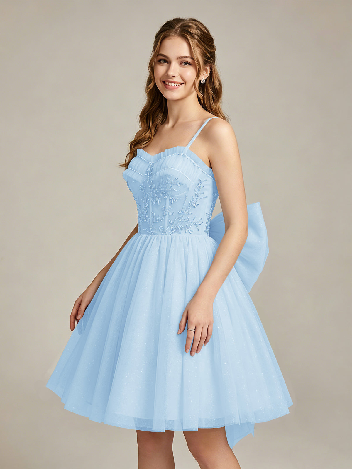 A-Line Light Cyan Sweetheart Tulle Homecoming Dresses with Lace Appliques