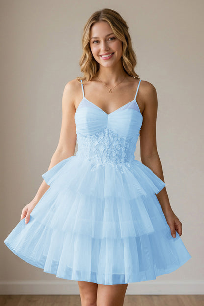 White Corset Tulle Short Homecoming Dresses With Tiered Ruffle