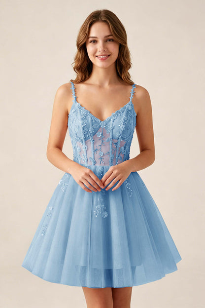 Blush Pink Sequin Corset Sleeveless Short Tulle Homecoming Dresses