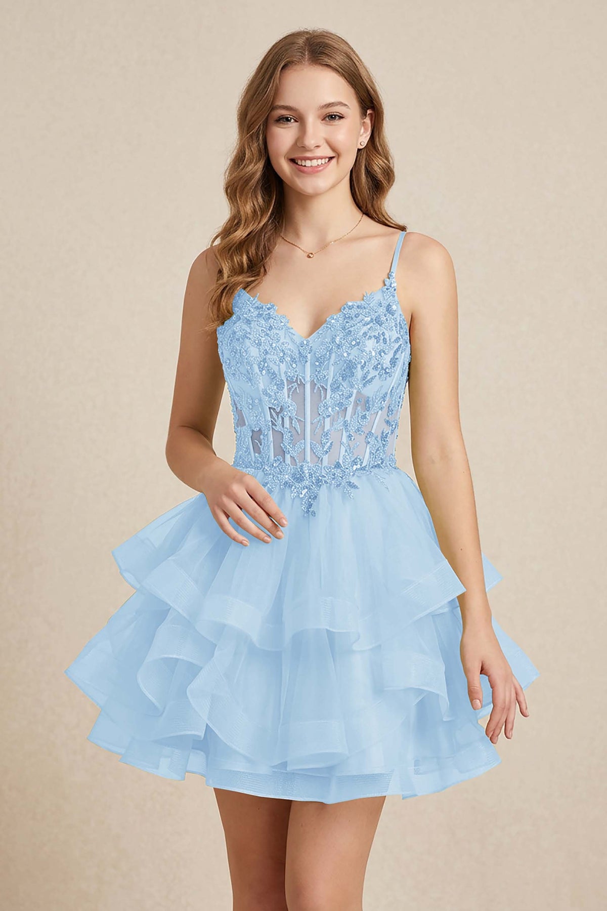 Mint Green Sequin Corset Tiered Tulle Mini Homecoming Dresses