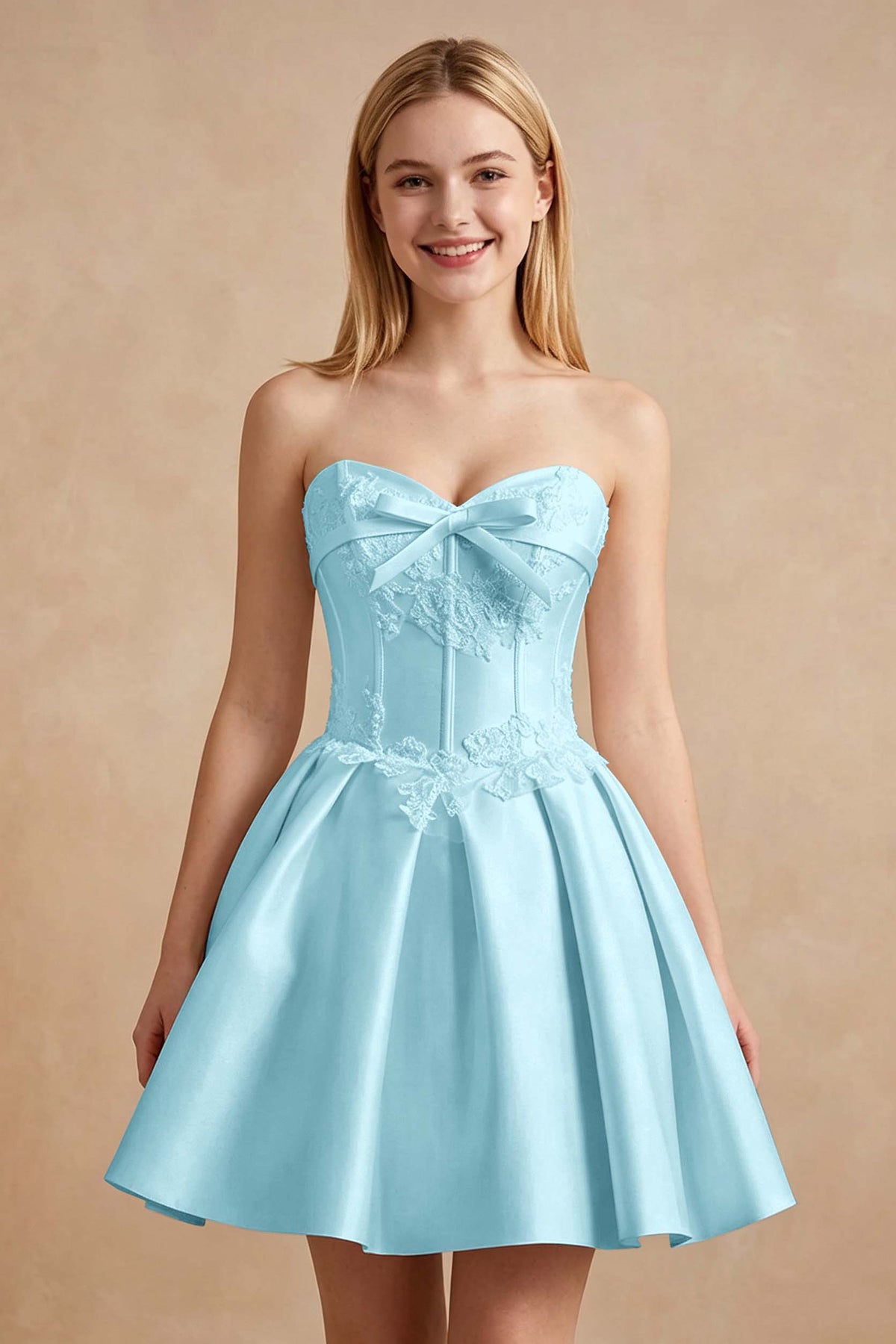 White Strapless Satin Corset Short Homecoming Dresses with Bow