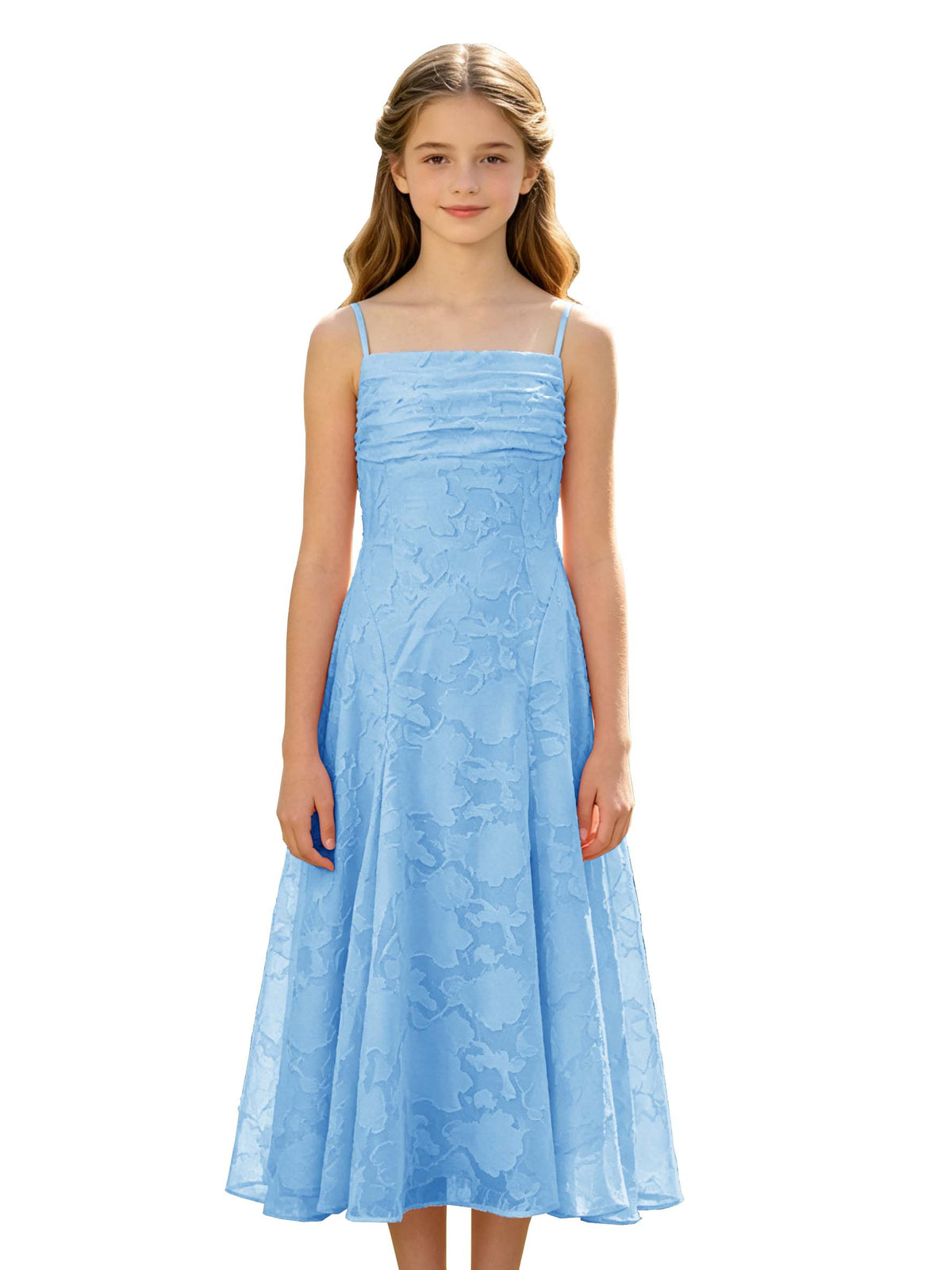 Elegant Pink Floral Jacquard A-Line Flower Girl Dress with Spaghetti Straps