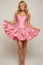 Sweetheart Corset Taffeta Rose Pink Homecoming Dresses with Ruffles