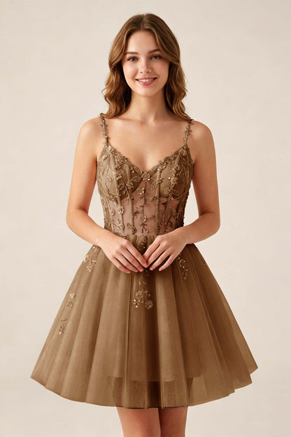 Blush Pink Sequin Corset Sleeveless Short Tulle Homecoming Dresses