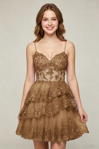 Lavender Sequin Layered Tiered Short Tulle Homecoming Dresses