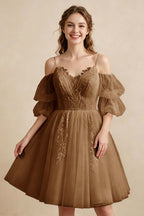 White Off the Shoulder Sweetheart V-Neck Tulle Homecoming Dresses